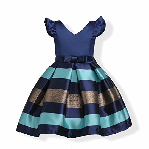 AYOMIS Litter Big Girl Dress Princess Gowns Party Wedding Dresses(Navy Blue,5-6Y)