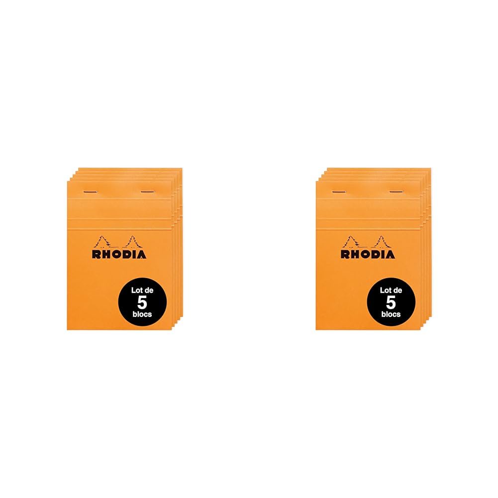 Rhodia 13200Amzc - Set of 5 Stapled Notepads No. 13 Orange - A6 - Small Squares - 80 Detachable Sheets - White Clairefontaine Paper 80 g/m - Soft and Resistant Coated Card Cover (Pack of 2) — image 1