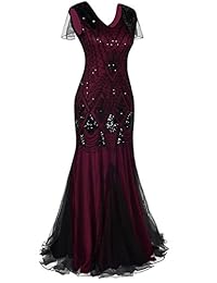 Vestido de noche para mujer de los años 20, con solapa, para cóctel, sirena, talla grande, vestido formal con guantes largos