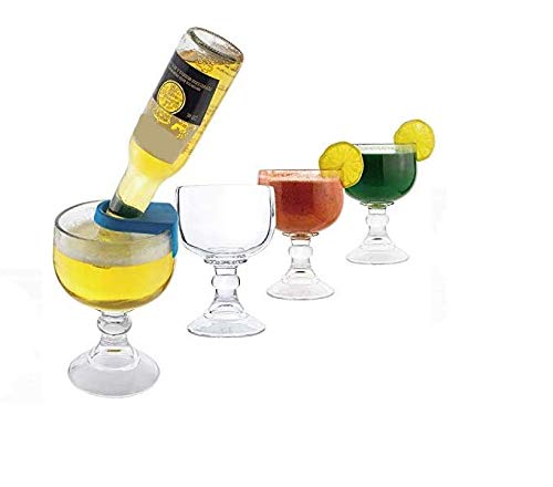 CHEFCAPTAIN MARGARITA GLASS SCHOONER- 21.5 OZ SET OF 4 EXTRA LARGE GOBLET WITH CLIPS ZERO LEAD CRYSTAL STYLE SHRIMP COCKTAIL, CORONARITAS, MARGARITAS SET OF 4 WITH 4 COLOR CLIPS