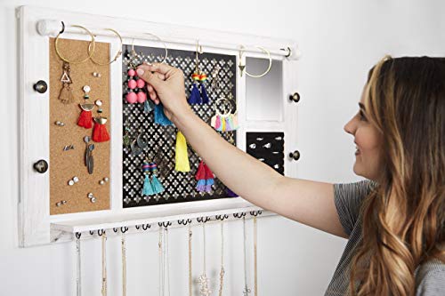 SoCal Buttercup Deluxe Rustic Jewelry Organizer Wall Mounted Wooden Jewelry Display from Organizer for Earrings/Necklaces/Bracelets/Studs/Accessories