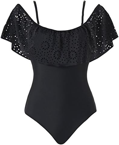 Damilosye Womens&amp;Girls One Piece FlounceRuffles Tankini Off Shoulder Swimwear Black 2 2XL:US(20-22)