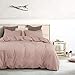 Wake In Cloud - Cotton Duvet Cover Set, Full Size, Dusty Rose Pink, 100% Washed Cotton, Linen Like Textured, Breathable Percale Durable Comfy Farmhouse Neutral Bedding Set, 3 Pieces