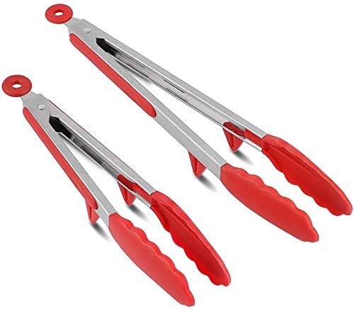 Latest 2-PC Kitchen Tongs Set - Lifetime Replacement Warranty - Multipurpose 9”& 12” Food Tongs – Heavy Duty Stainless Steel With Robust Silicone Tips & Locking Clips – Heat Resistant To 400°F