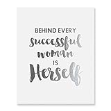 Behind Every Successful Woman Is Herself Silver Foil Print Small Poster Boss Lady Chic Girly Office Silver Decor Wall Art 5 inches x 7 inches B33