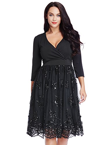Grapent women s plus size 3/4 sleeve surplice sequin me…