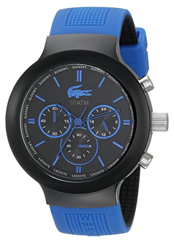Lacoste Men's 2010654 Borneo Black Chronograph Watch with Blue Silicone Strap