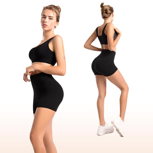 Leafigure 2 Pack Cycling Shorts for Women High Waist Opaque Shorts Summer Shorts Leggings for Gym Fitness Yoga
