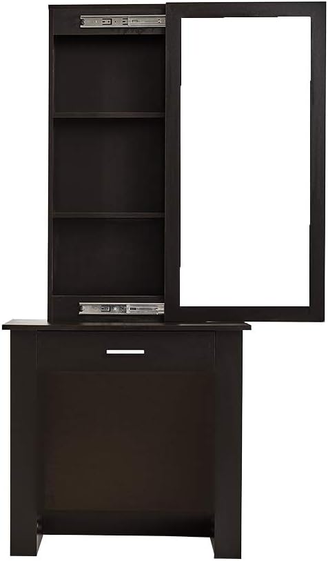 Storeinuk Modern Girls Bedroom Dressing Table Sliding Mirrored Door with 1 Drawer Makeup Desk Vanity Table Bedroom (Black)