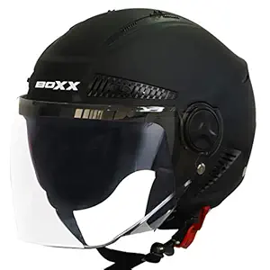 Steelbird SBH-24 Boxx Open Face Unisex Helmet (Large 600 MM, Matt Black with Clear Visor)