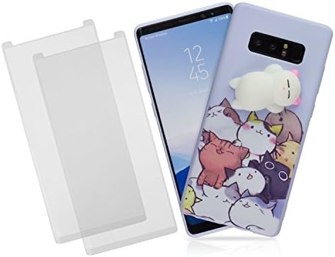3D Cartoon Seal Squishy Squeeze Soft Jumbo Cat Bear Toy Silicone Phone Case 360 Protection Cover For Samsung Galaxy Note 8 + 2PK of Full Cover Protective Tempered Glasses by GolemGuard (Light Purple)