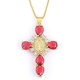 EGO VINA Crystal Zircon Cross Necklace For Women Choker Charm Virgin Mary Pendant Box Chain Female Jewelry Collier Femme - Gold-color - 17.5 inch (box)