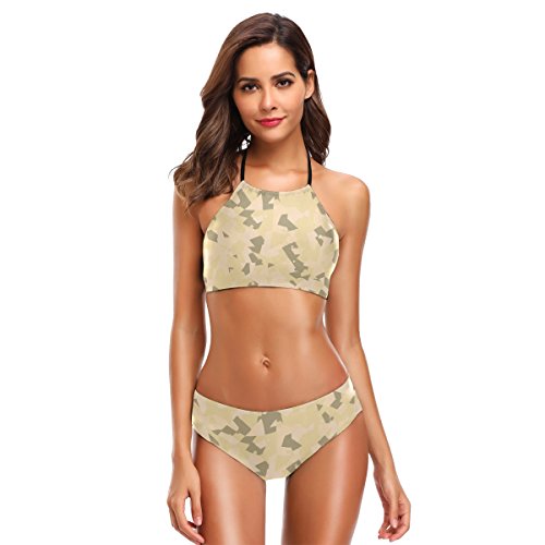 Military Camo Camouflage Pattern Print Womens Two Piece Bikini Set Swimwear Beachwear