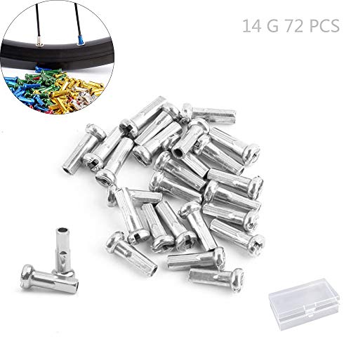 Juland 72 PCS Alloy Spoke Nipples Bike Spoke Nipples End Tips Nipples End Caps Wheel Spoke Nipples Decor for Mountain Road Bicycles 14G - Silver