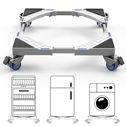 Washing Machine Base DEWEL Multi-functional 8 Locking Rubber Swivel Wheels Movable 17.7-27.5 inches Adjustable Base for Refrigerator, Dryer and Washing Machine (8 Wheels Type)