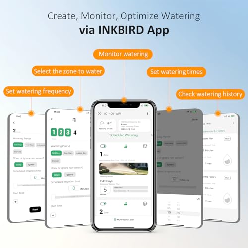 Inkbird IIC-400 4-Zone WiFi Irrigation Control Unit, Automatic WiFi Irrigation Programmer for Garden, APP Control, Integrated Non-Volatile Memory, Seasonal Adjustment, Manual Mode Support