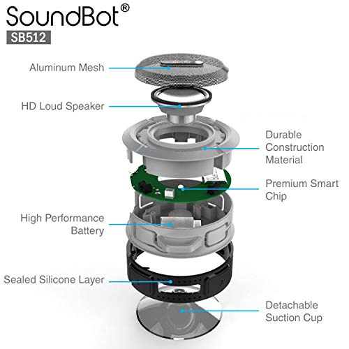 SoundBot SB512 HD Water & Shock Resistant Bluetooth 3.0 Wireless Shower Speaker, Handsfree Portable Speakerphone with MicroUSB Charging Port, 3W Output, Built-in Mic, 6hrs of playtime, Control Buttons and Dedicated Suction Cup for Showers, Bathroom, Pool - Thumbnail 4