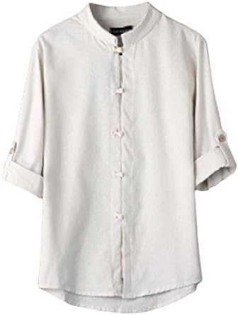 Godeyes Men's Linen Vintage 3/4 Sleeve China Style Solid Tee Shirts Tops