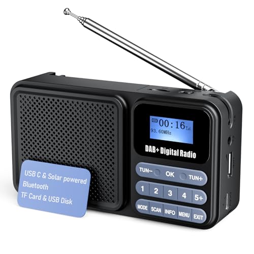 Gallypek Portable DAB Radio, DAB Plus FM Radio with Bluetooth 5.0 & 80 Presets Kitchen Radio with Cable or 2200 mAh Battery Operation, Support Solar & USB Charing USB Flash Drive/TF/AUX Connection