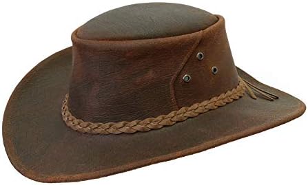 Australian Made Bulldog Leather Hat with Shapeable Brim in Tobacco