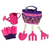 BABOOM BABOOM Childrens Garden Tools Set Includes Child Rake, Tote Bag, Watering Can, Shovel and Trowel - Perfect for Garden Kids