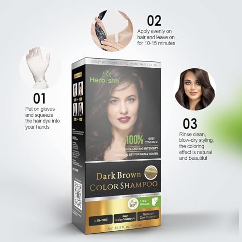 Herbishh Hair Color Shampoo For Gray Hair – Magic Hair Dye Shampoo – Colors Hair In Minutes–Long Lasting–500 Ml–3-In-1 Hair Color–Ammonia-Free | Herbishh (Dark Brown)