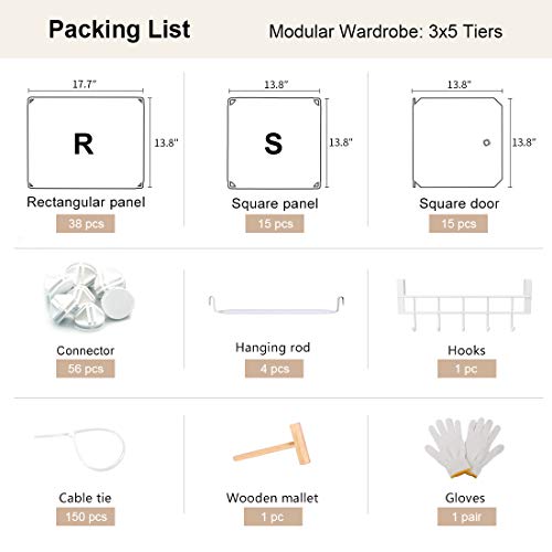 GEORGE&DANIS Portable Wardrobe Plastic Modular Closet Organization Customizable Cube Storage Organizer Bedroom Armoire Dresser, White, 18 inches Depth, 3x5 Tiers