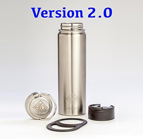 VERSION 2.0: 21oz Vacuum Insulated Stainless Steel Water Bottle -NO PLASTIC- Includes Flip Lid &amp; Lug Handle (fits Hydro Flask) EKOTOLOGY Kilimanjaro 21 oz/0.62 liter