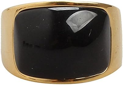 XIMAKA Women Men Jewelry 316l Stainless Steel Vintage Green Cat's Eye Agate Rings 18K Gold Plating Couple's Wedding Band,Gold Black,Size 8,Small