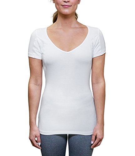 Women's Sweat Proof Undershirt – Slim Fit Deep V-Neck, White, Large - Thumbnail 4