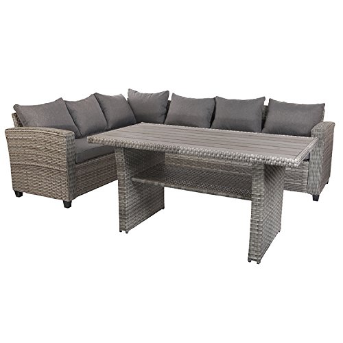 Mojawo Luxus Ecklounge 5-teilig Gartenmöbel Rattan Set Eck Sofa Garten Sitzgruppe Lounge Gartengarnitur Gartentisch…