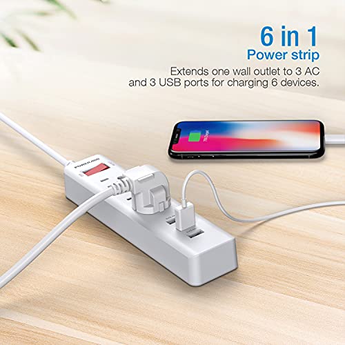 Power Strip 3 Outlets with 3 Fast Charging USB Ports, 5ft Extension Cord with USB Ports (5V/2.4AX3) for Indoor,1625W/13A (1 PCS)