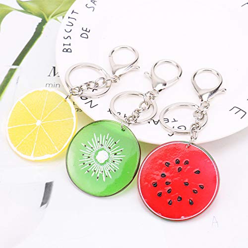 Monrocco 3Pcs Fruit Keychain, Fruit Slice Charm Pendant Keychains Key Rings Fruit Pocket Keychain Decorations (Watermelon/Orange/Kiwifruit)