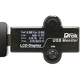 DROK LCD Pocket Digital Multimeter USB, DC 4-25V Voltmeter Ammeter Thermometer Capacity Electricity Time Watt Meter, Volt Amp Electrical Tester