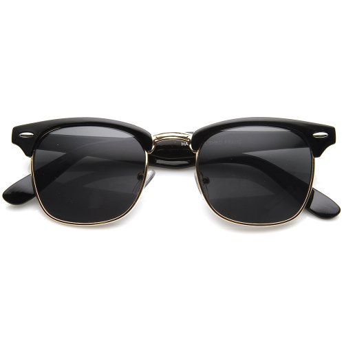 Classic Iconic Style Half Frame Horn Rimmed Sunglasses (Black-Gold/Smoke)