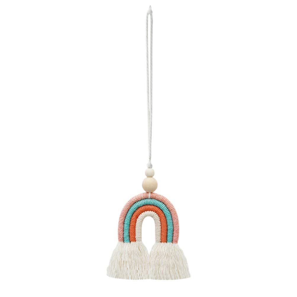 BESPORTBLE Hand-woven Rainbow Car Air Freshener Pendant Wooden Beads and Cotton Rope Hanging Decor for Car Interior
