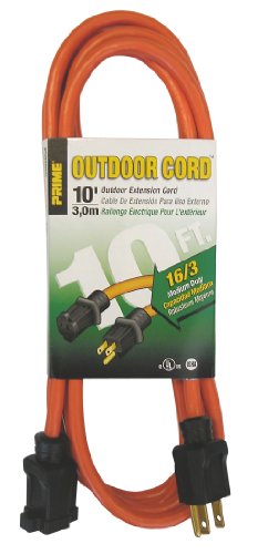 Prime EC501610 10-Foot 16/3 SJTW Medium Duty Extension Cord, Orange