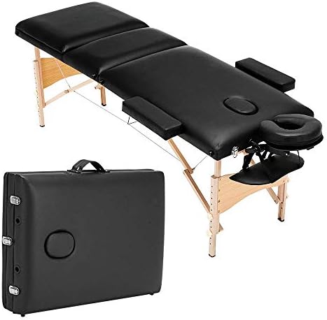 Folding Massage Table 84'' Professional Portable 3 Fold Facial Massage Bed Salon Spa Bed Adjustable PU Leather Fold with Free Carry Case Salon with Backrest Black