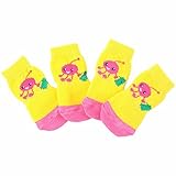 Weixinbuy 4Pcs Pet Dog Puppy Cotton Anti-slip Knit Weave Sock Yellow X-Small