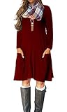 VERABENDI Women's Casual Long Sleeve Loose Pocket Dress Burgundy 2XL