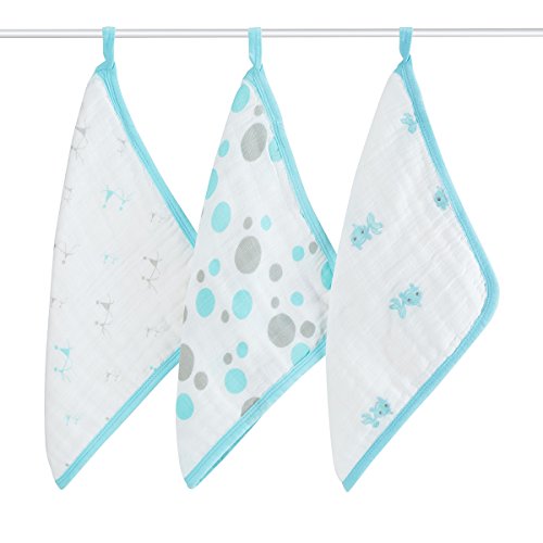 aden + anais 3 Pack Muslin Washcloths, Hide & Sea