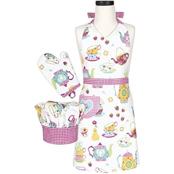 Handstand Kitchen Child's 'Spring Tea Party' 100% Cotton Apron, Mitt and Chef's Hat Gift Set