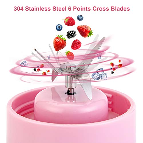 Portable Blender with 16 oz Travel Cup and Lid, USB Rechargeable Personal Smoothie Blender, Cordless Handheld Small Mini Single Serve Juicer Blender