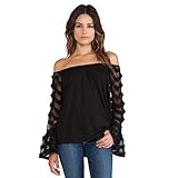 Wensltd Womens Off Shoulder Sexy Strapless Top Embroidered T-shirt (M, black)