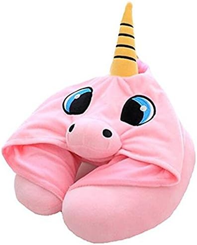 PAPAIT Creative Adorable Cap Pillow, Cartoon U Type Hooded Pillow, Neck Pillow, Office Nap, Cervical Vertebra, Airplane Travel Pillow (Pink)