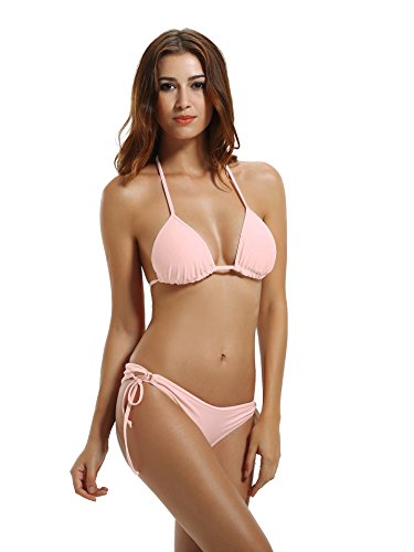 zeraca Women's Tie Side Bottom Triangle Bikini Bathing Suits (M10, Euphoria Pink)