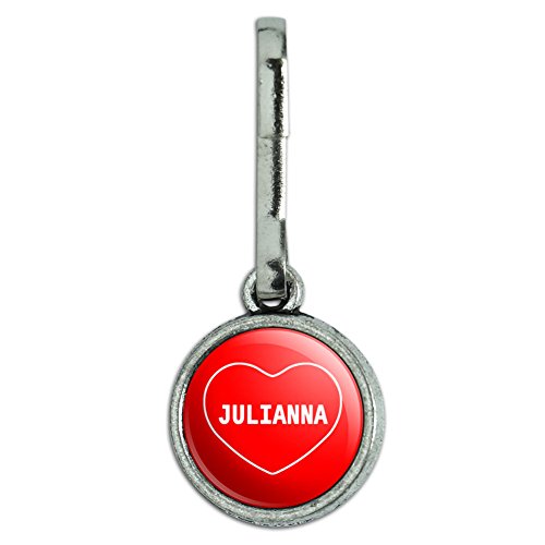 Antiqued Charm Purse Backpack Zipper Pull I Love Heart Names Female J Jose - Julianna