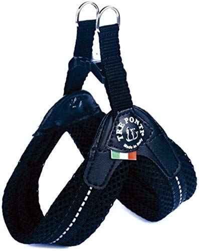 TRE PONTI (トレポンティ) Fibbia Soft Mesh ファッビア ソフトメッシュ クッション性 通気性良し ハーネス 犬用 (小型犬用) (サイズ 1 (適応体重：1～3㎏ / 胴回り：24～29 cm), ブラック)商品画像