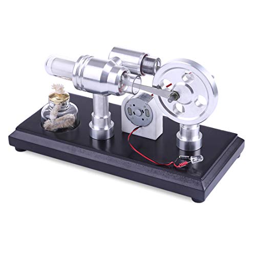 RuiyiF Double Cylinder Stirling Engine Kit with Generator Hot Air External Combustion Engine Physics Kits for Kids Teens Adults