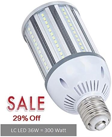 LC LED (250W, 300W) LED Corn Light Bulb, 36W 5000 Lumens High Output Large Area Lighting, Daylight (6000K), Water Proof IP64, E39 Mogul Screw, 360 Degree